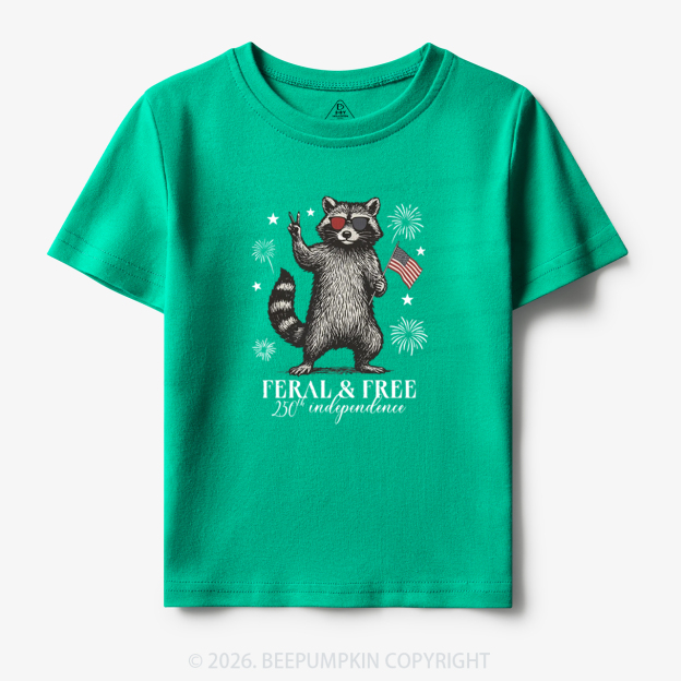 Feral but Free Patriotic Raccoon America 250th Toddler&Kid's Tees