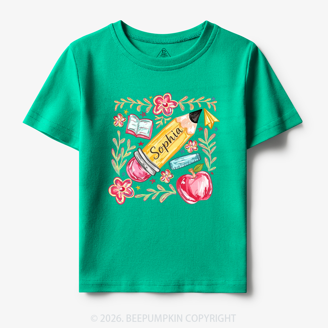 Personalized Name Floral Pencil Toddler&Kid's Tees