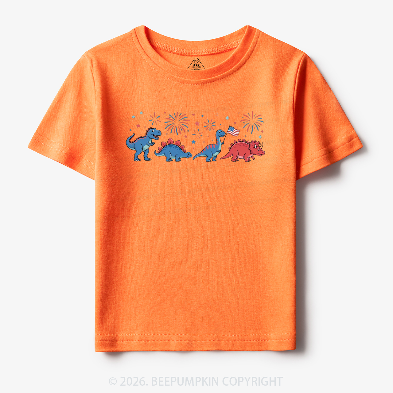 Cute Dinosaur American Flag Fireworks Toddler&Kid's Tees