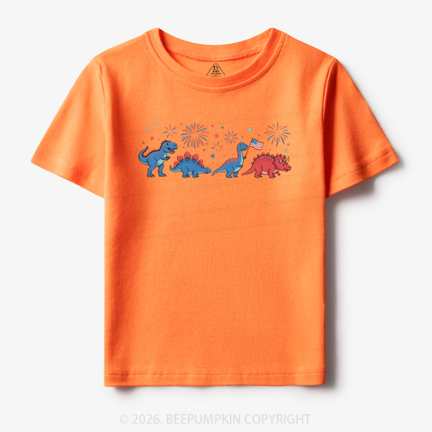 Cute Dinosaur American Flag Fireworks Toddler&Kid's Tees