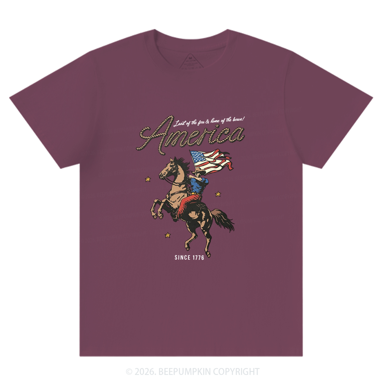 Western Cowboy Waving American Flag Retro T-Shirts