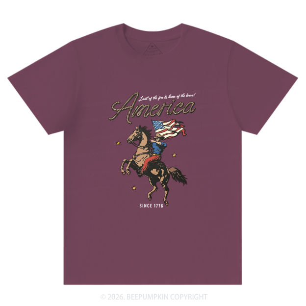 Western Cowboy Waving American Flag Retro T-Shirts