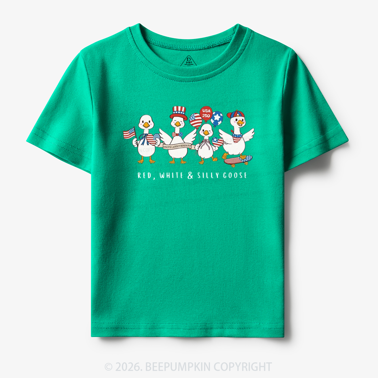 Red White Silly Goose USA 250 Patriotic Toddler&Kid's Tees