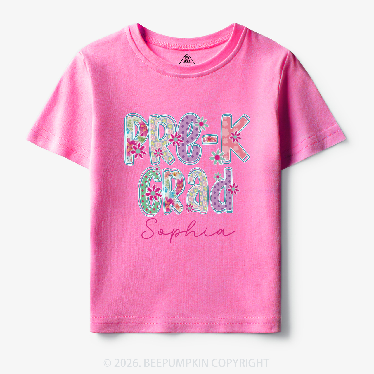 Personalized Name Sparkle Floral Pre‑K Grad Toddler&Kid's Tees