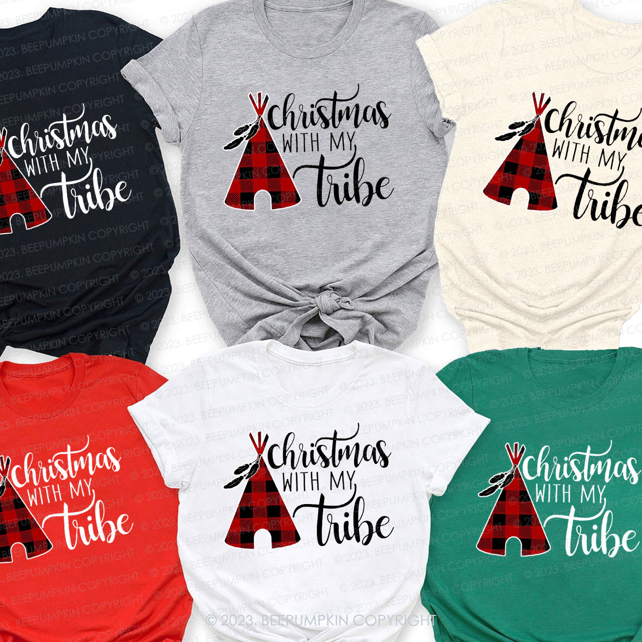 Christmas With My Tribe Family Matching Shirts Beepumpkin