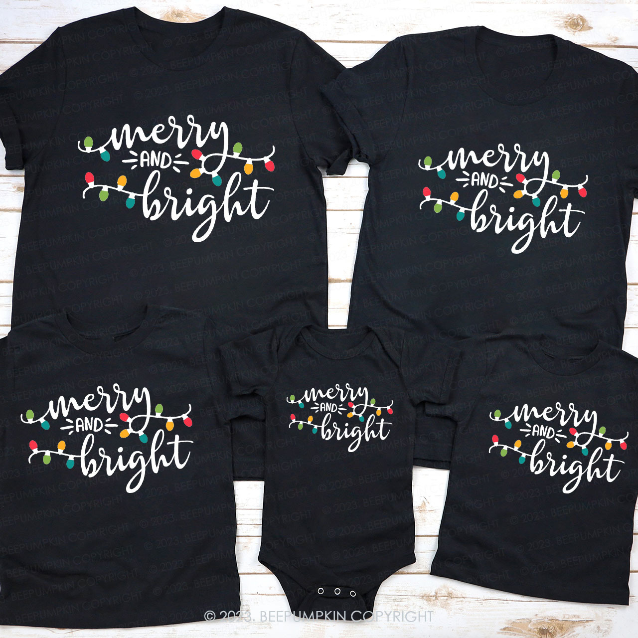 Christmas Lights - Merry And Bright Family Matching Shirts Beepumpkin
