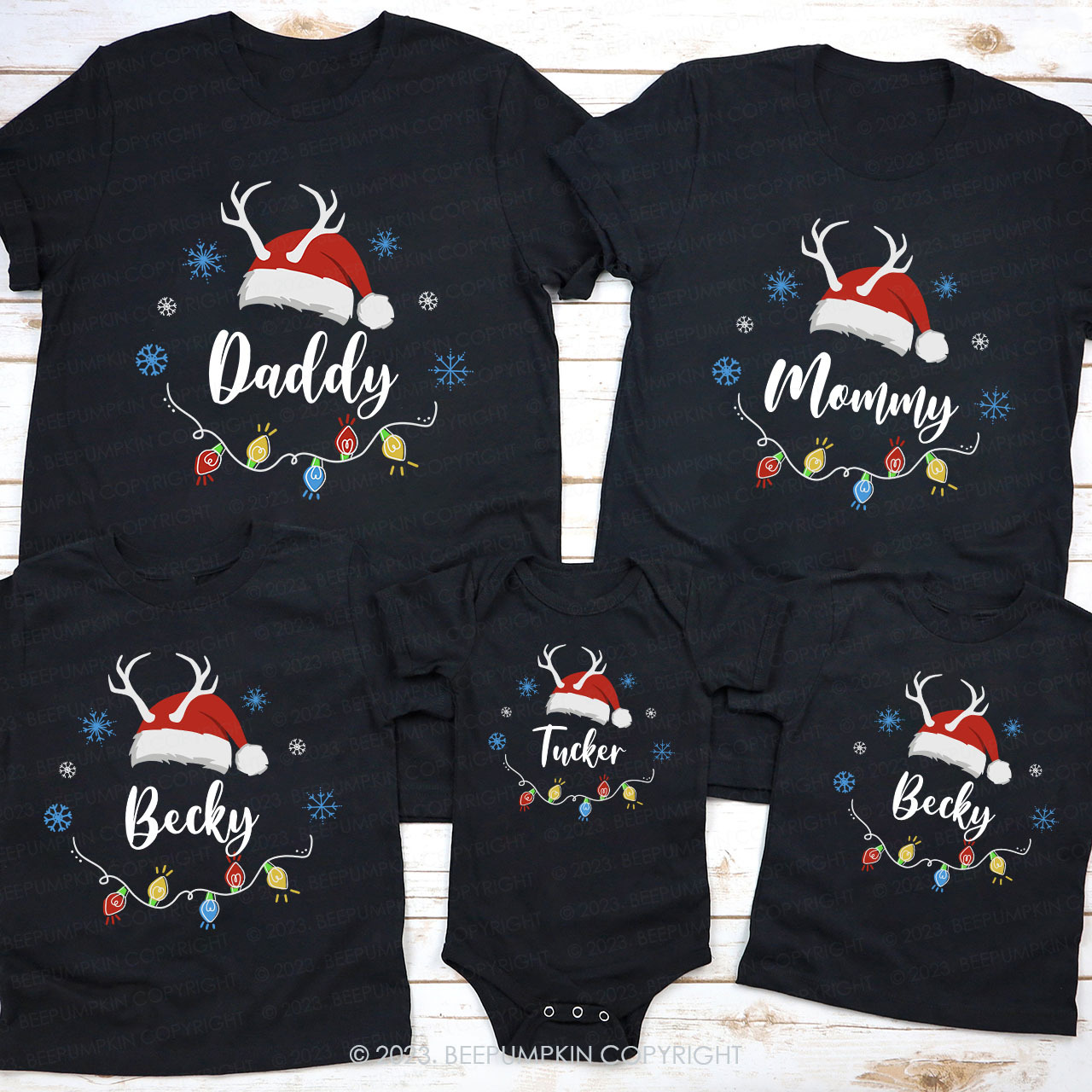 Christmas Family Red Santa Hat Family Matching Shirts Beepumpkin
