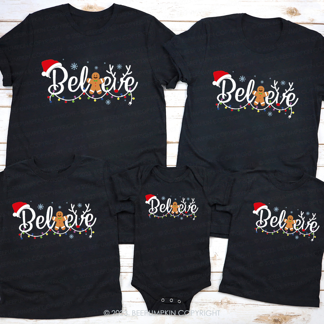 Gingerbread Believe Christmas T-Shirt For Family Beepumpkin