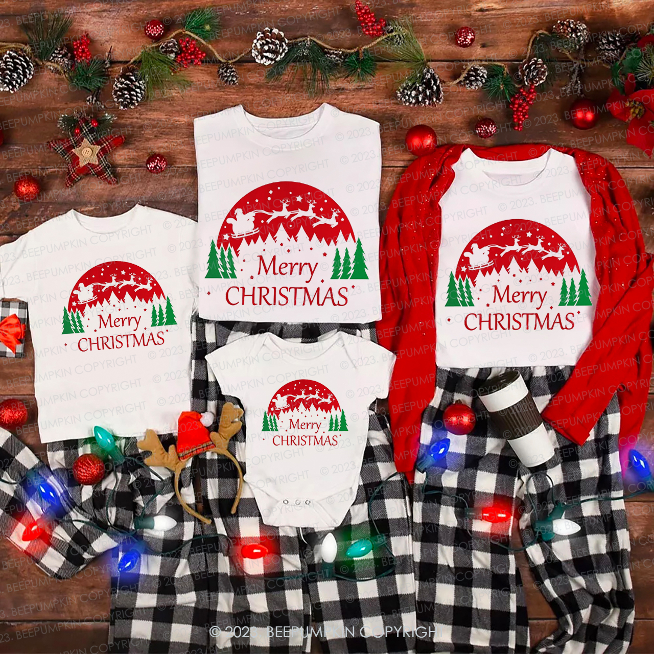 Christmas Elk Running in the Forest T-Shirt For Family Beepumpkin