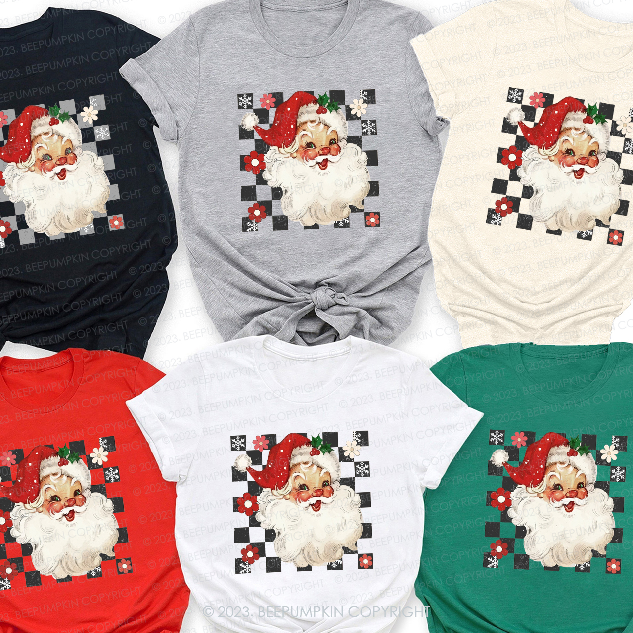 Retro Checkered Santa Claus Shirts For Family Beepumpkin