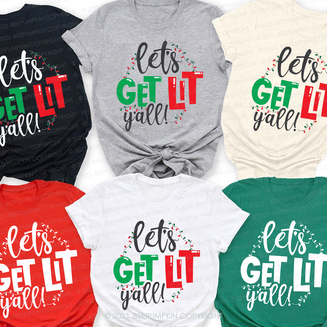 Let's Get Lit Christmas Matching Tees For Family Beepumpkin