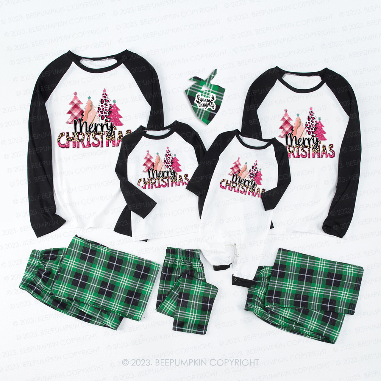 Romantic Christmas Tree Barbie Color Scheme Matching Pajamas For Family Beepumpkin