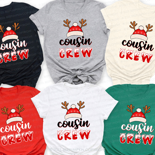 Cousin Crew Cute Christmas Antler Hat Family Matching Shirts Beepumpkin
