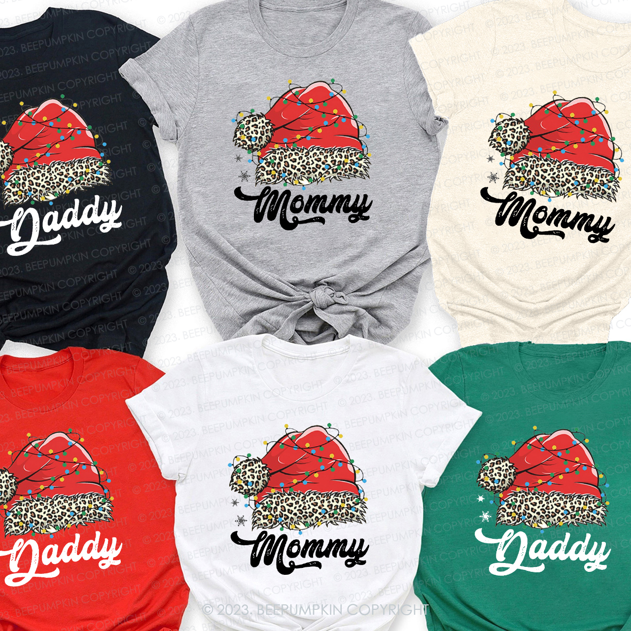 Christmas Red Santa Hat Family Matching Shirts Beepumpkin