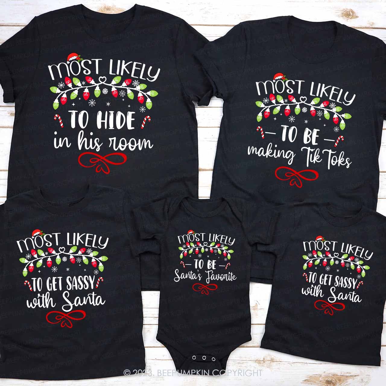 64 Quotes Most Likely And Custom Christmas Family Matching Shirts Beepumpkin