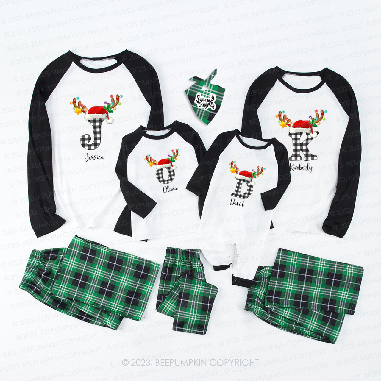 Personalized Monogrammed Christmas Family Pajamas Beepumpkin