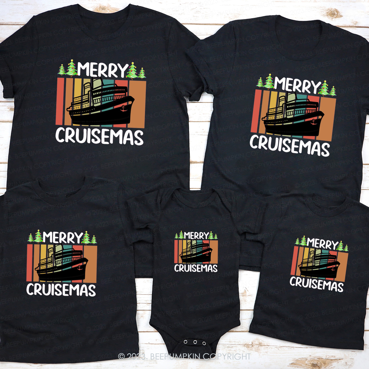 Cruise ship to Christmas Family Matching Tees Beepumpkin