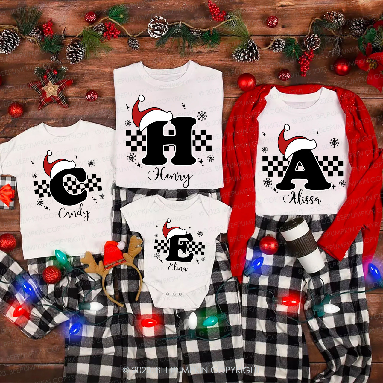 Custom Monogrammed Christmas Family Matching Tees Beepumpkin