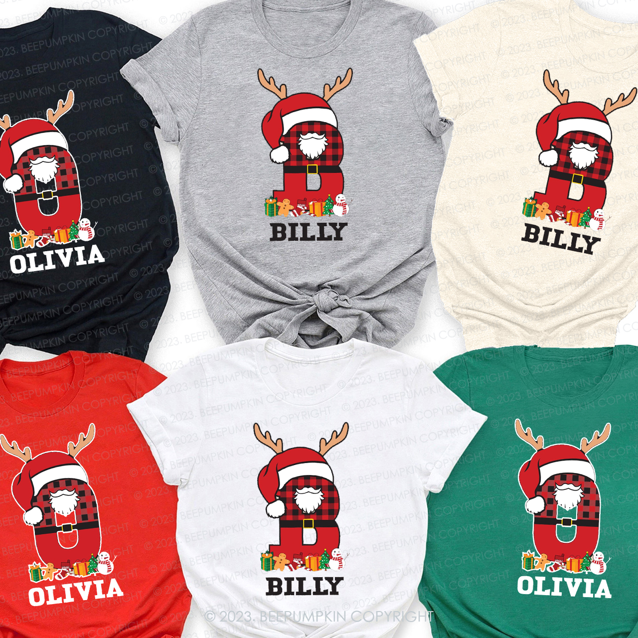 Personalized Alphabet Christmas Family T-Shirt
