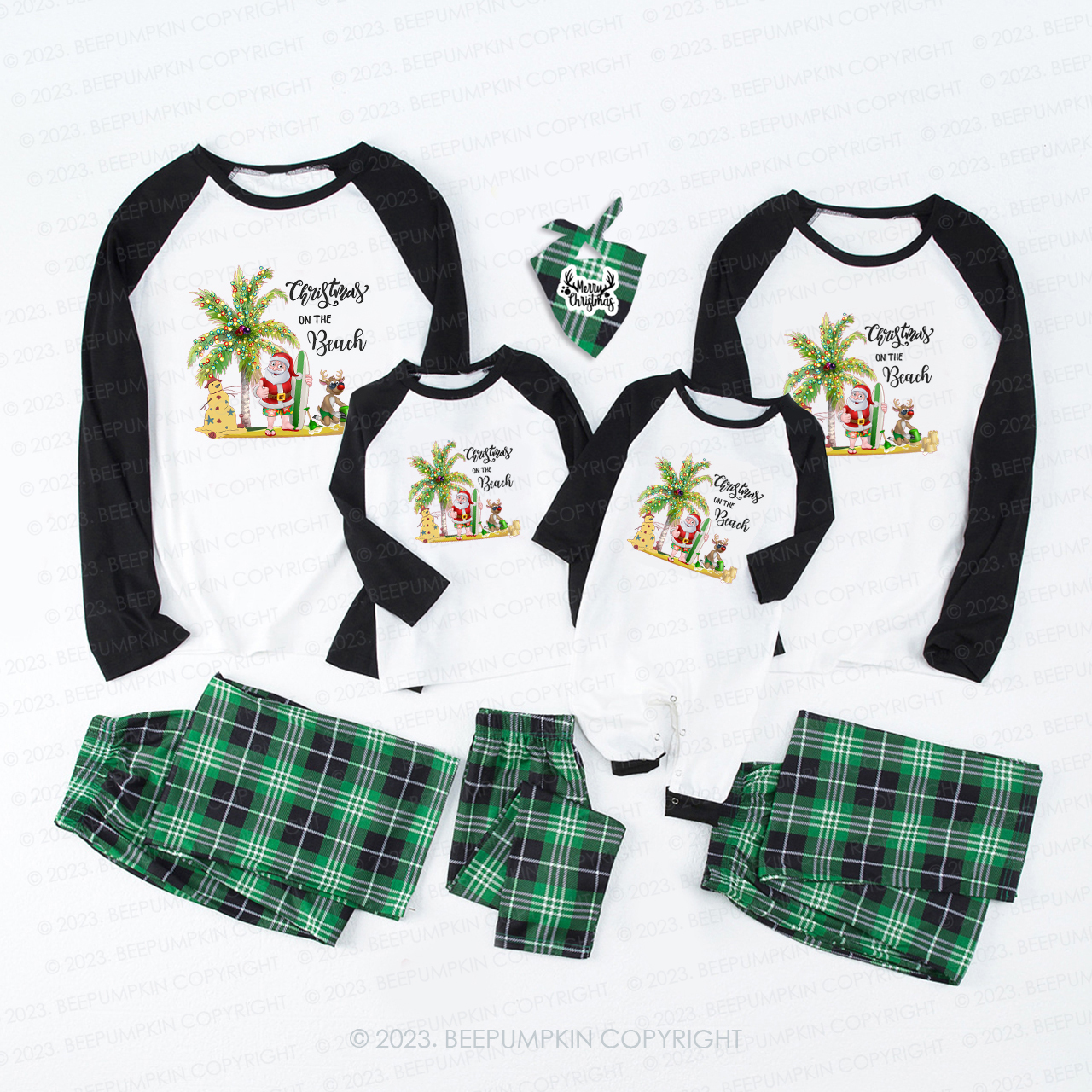 Santa With Elk Christmas On The Beach Matching Pajamas Sale-Beepumpkin™