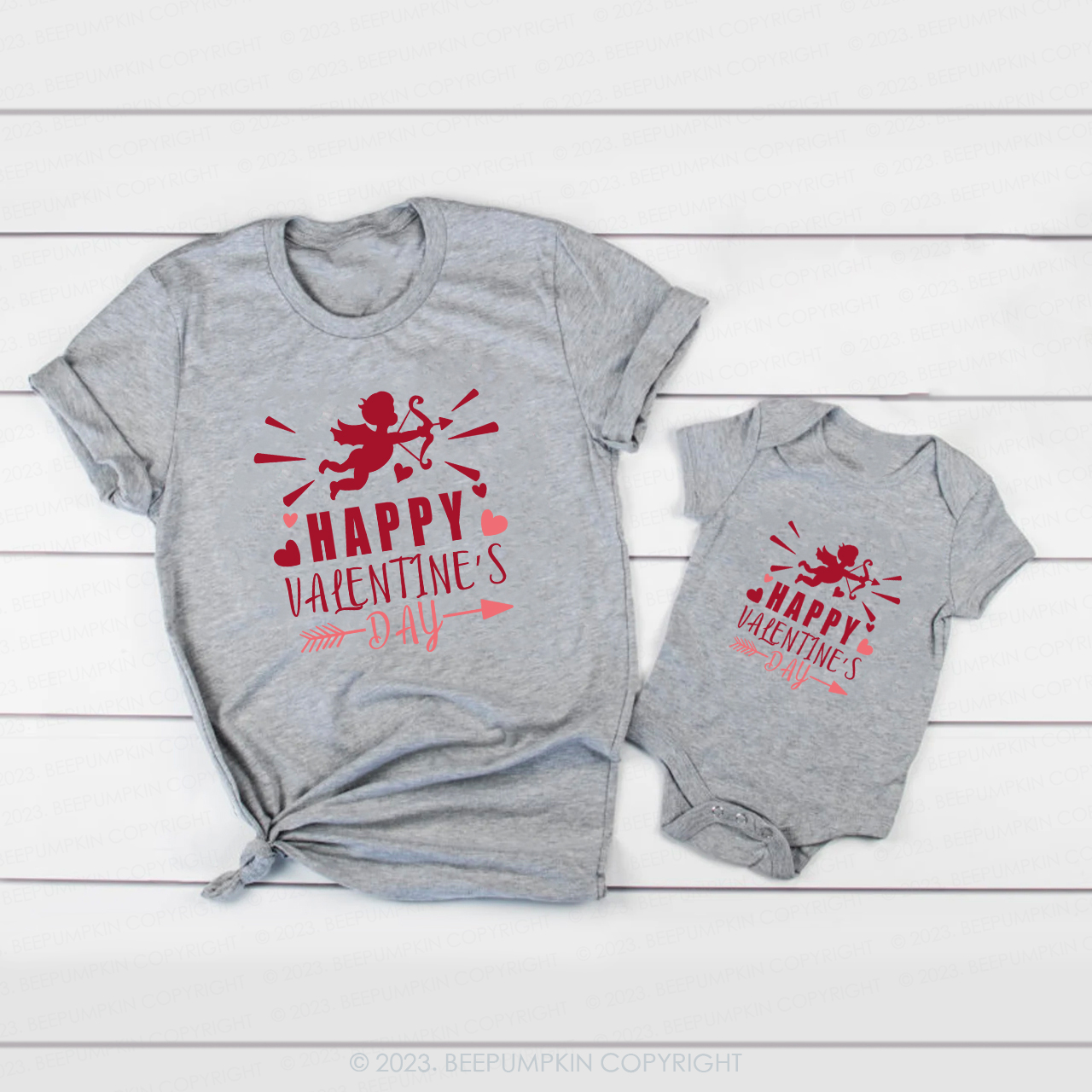 Happy Valentine Cupid Shoots an Arrow at Love Family Matching Shirts
