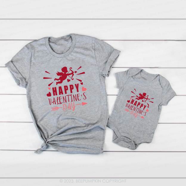 Happy Valentine Cupid Shoots an Arrow at Love Family Matching Shirts