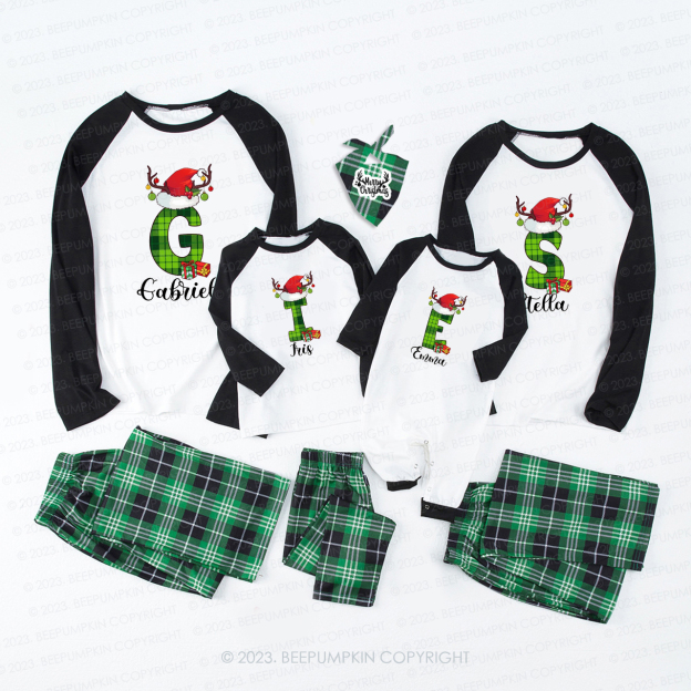 Mysterious Green Monogrammed Family Christmas 2023 Pajamas