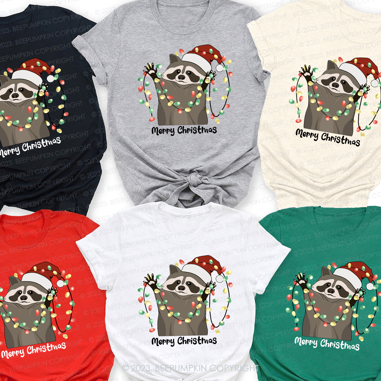 Christmas Raccoon Funny Animal  Happy Holidays Gift Matching Shirts