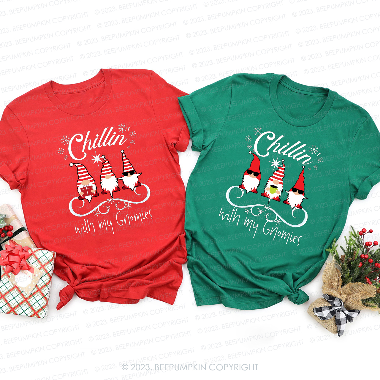 Chillin Gnomies Funny Family Christmas Matching Shirts