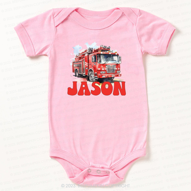 Personalized Name Firetruck Bodysuit For Baby