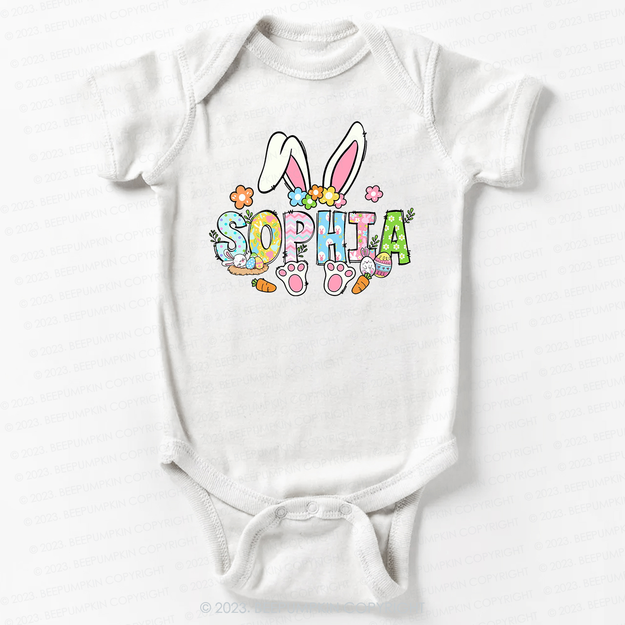 Flowers Personalized Name Easter Bodysuit For Baby