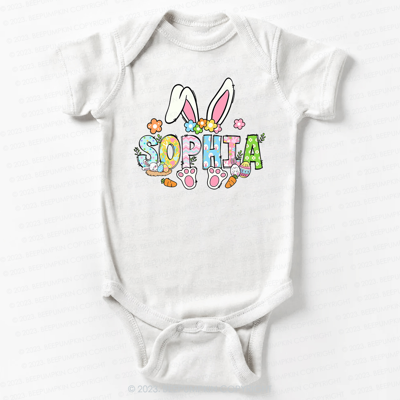 Flowers Personalized Name Easter Bodysuit For Baby