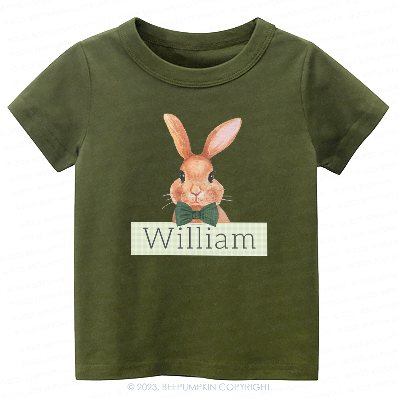 Easter Bunny Green Gingham Name -Toddler Tees