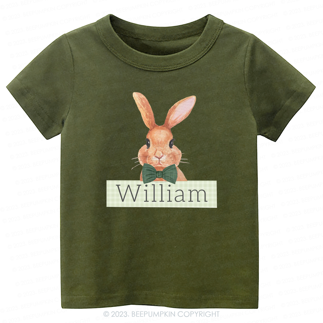 Easter Bunny Green Gingham Name -Toddler Tees