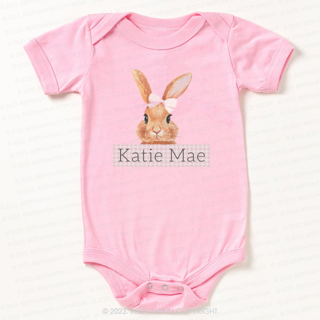 Pink Bunny Gingham Name Bodysuit For Baby