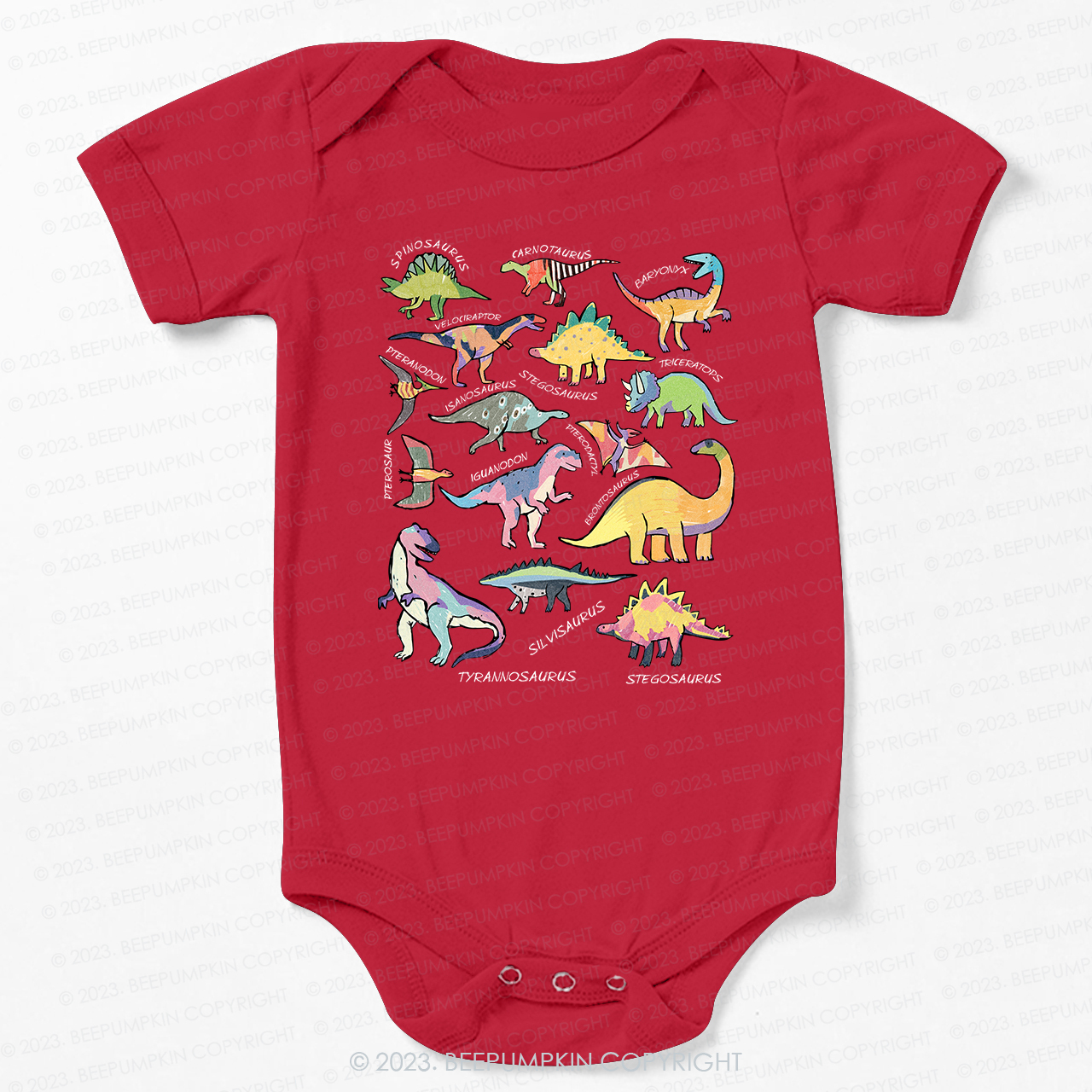 Retro Natural Baby Bodysuit - Types of Dinosaurs