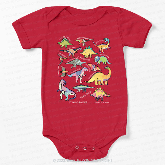 Retro Natural Baby Bodysuit - Types of Dinosaurs