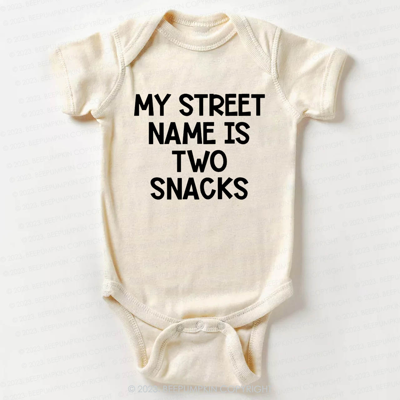 My Street Name Is Two Snacks Bodysuit For Baby