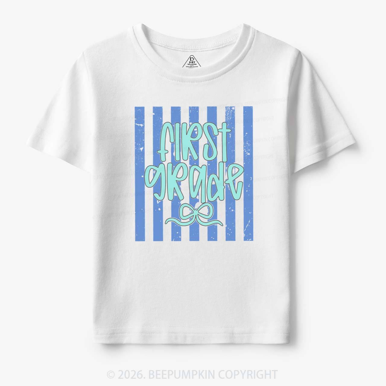 Colorful Stripes First Grade Cutie Bow Toddler&Kid's Tees