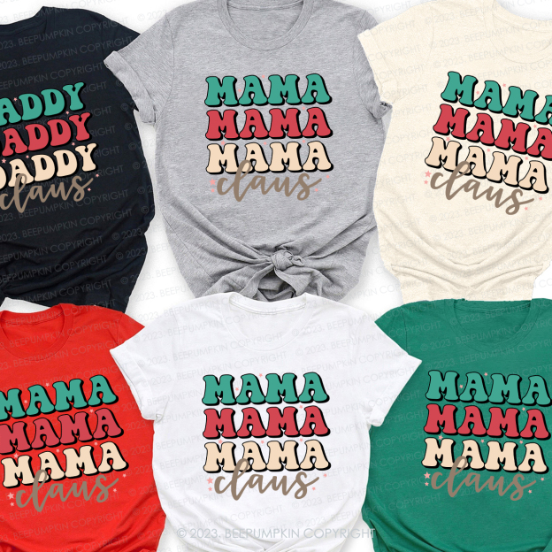 Claus Family Colored Letters Christmas Matching Shirts