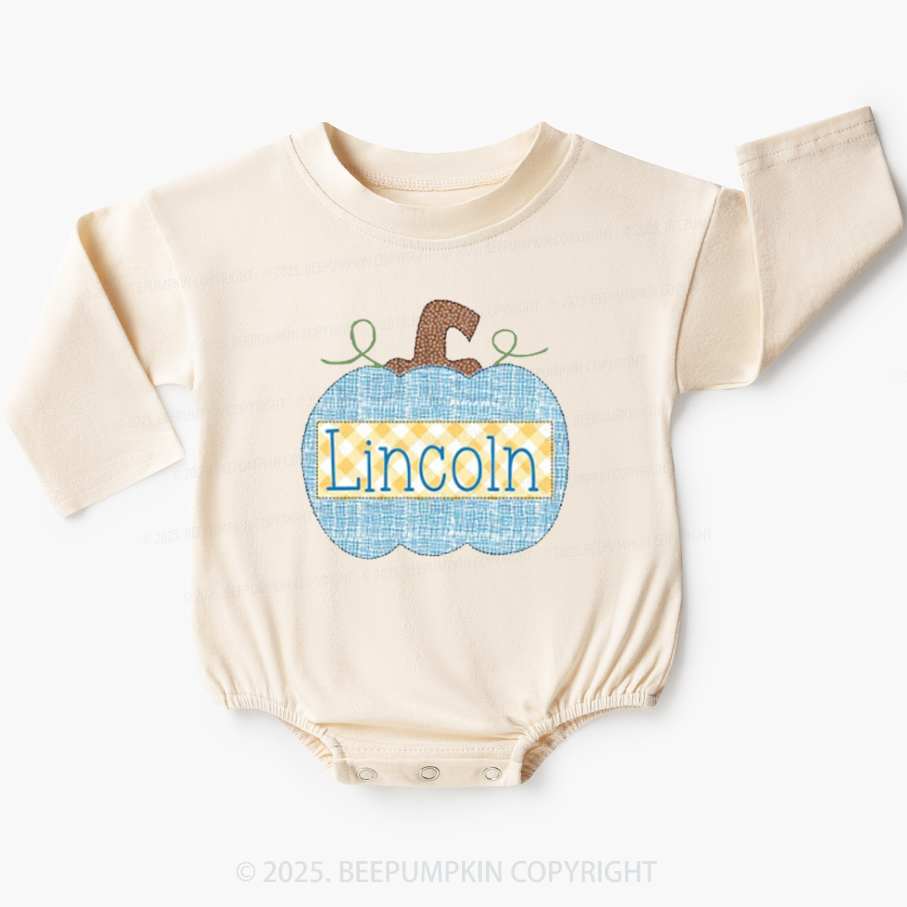 Personalized Denim Pumpkin Name Baby Bubble Romper Beepumpkin