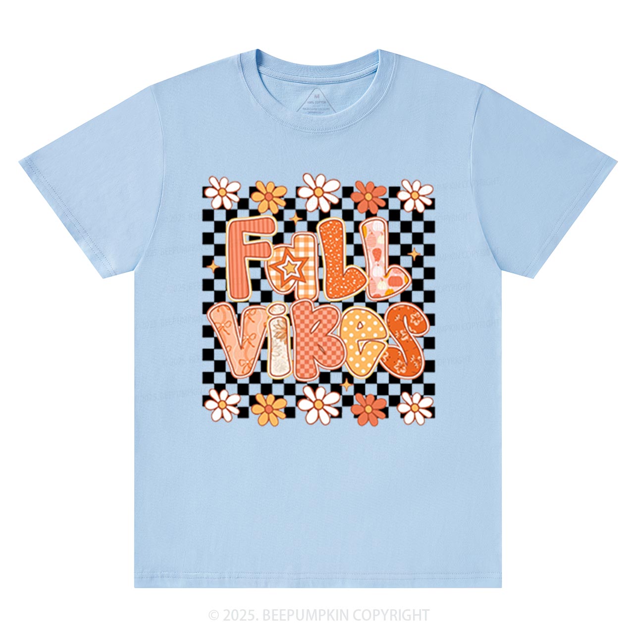 Floral Fall Checkered T-Shirts Beepumpkin