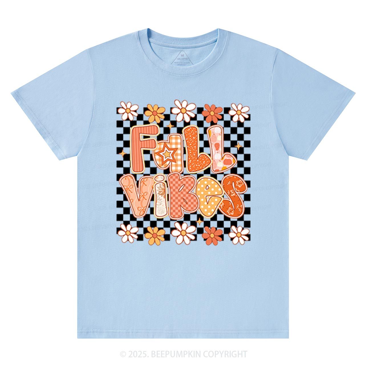Floral Fall Checkered T-Shirts Beepumpkin