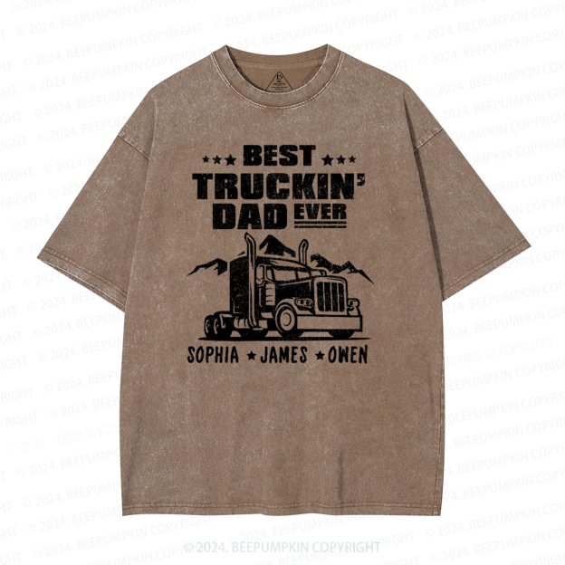 Personalized Kid Name Best Truckin Dad Ever Washed T-Shirts 