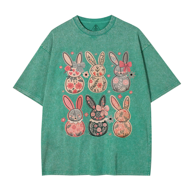 Coquette Easter Bunny Floral Mama Washed T-Shirts
