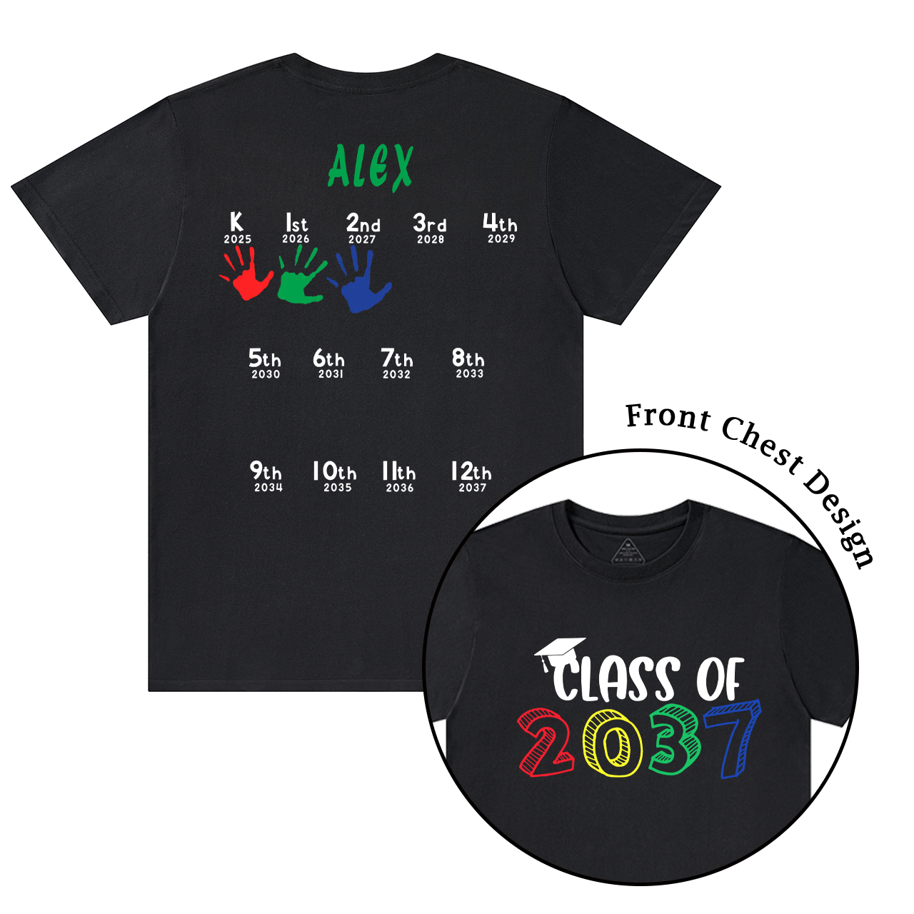 Hand Print-Class Of 2037 Personalized Shirts For School Kids