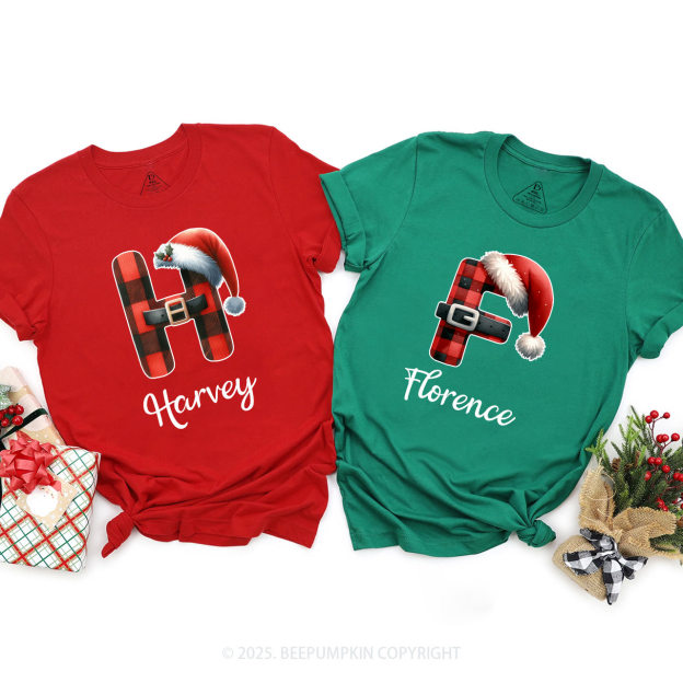 Personalized Reindeer Santa Claus Christmas Plaid Letters T-Shirts Beepumpkin