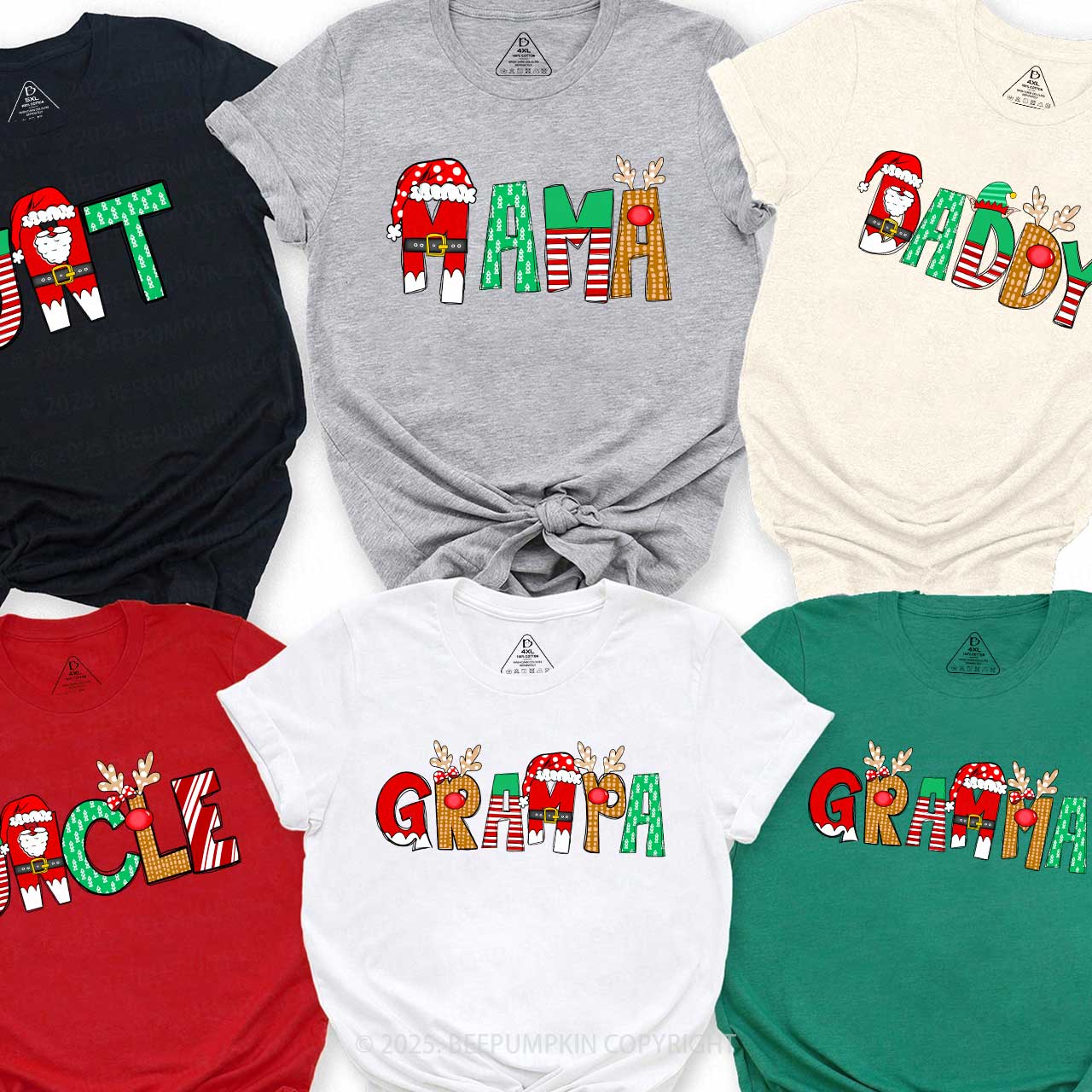 Personalized Cartoon Font Santa Family Matching T-Shirts Beepumpkin