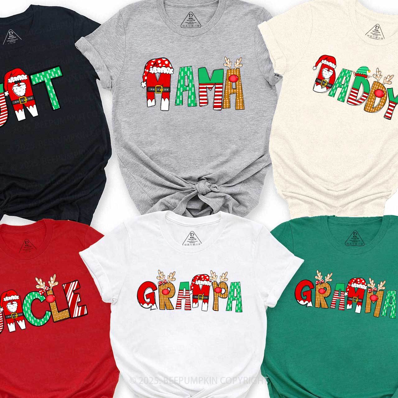 Personalized Cartoon Font Santa Family Matching T-Shirts Beepumpkin