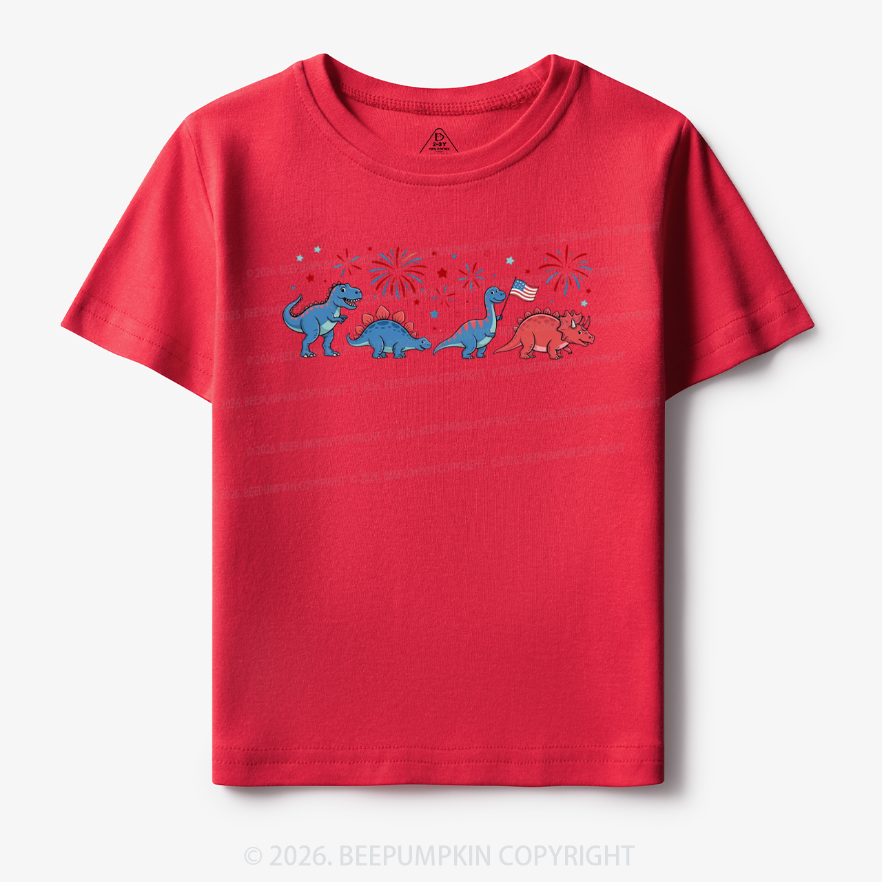 Cute Dinosaur American Flag Fireworks Toddler&Kid's Tees